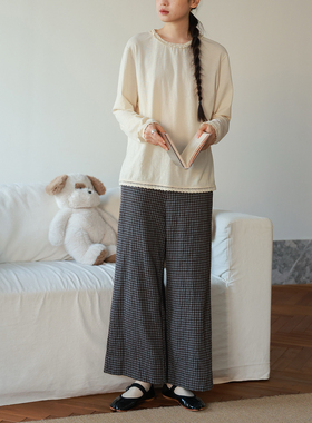 AULDCAT 2024FW  日系木棉蕾丝花边圆领长袖T恤 亲肤舒适