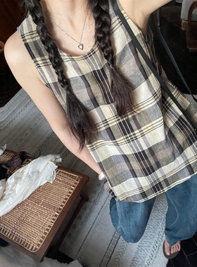 AULDCAT 2024 初秋新品格子背心无袖上衣