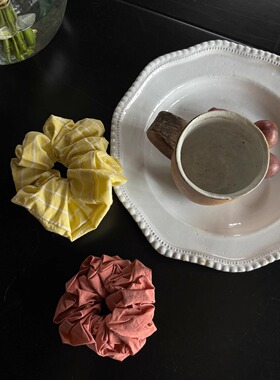 AULDCAT 2024FW 纯棉大肠发圈 柠檬黄条纹 偏光粉