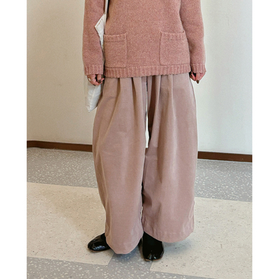 AULDCAT粉色平绒多褶阔腿裤