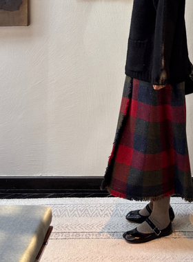 AULDCAT 2026早春  进口面料复古彩格拉毛羊毛半身裙 日系