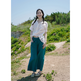 宽松 亚麻纯色松紧腰抽绳休闲直筒裤 透气 2024SS AULDCAT