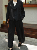 秋季 新款 深蓝色天丝亚麻混纺短外套 AULDCAT 裤 子