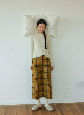 AULDCAT 2024FW 日本进口羊毛混纺姜黄格纹半身裙 文艺气质