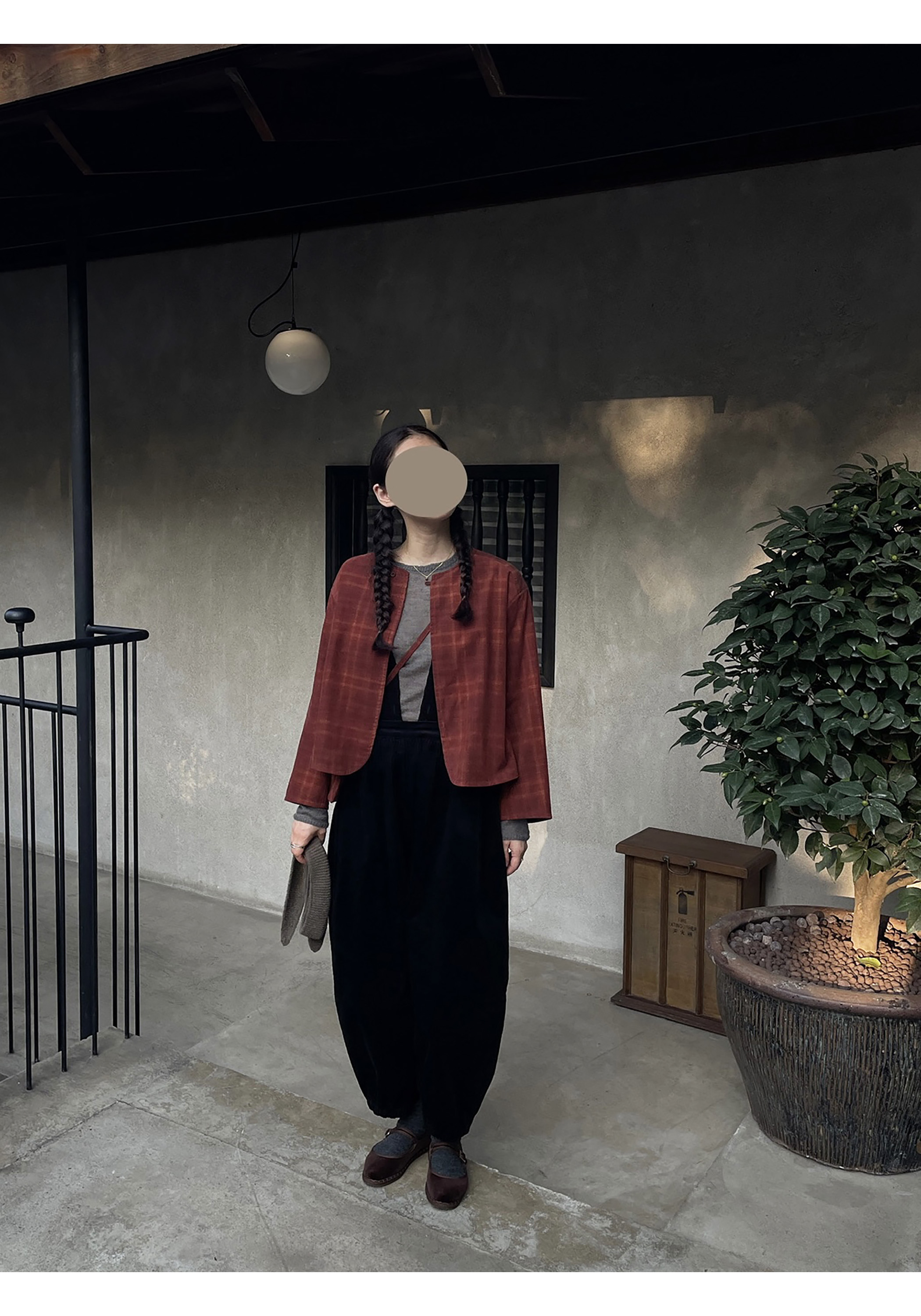 AULDCAT双面穿红棕格纹短外套