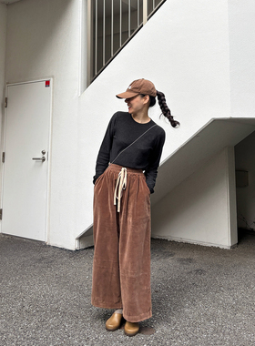 AULDCAT 2025FW 日系高品质高密度平绒 松紧腰抽绳阔腿裤休闲裤