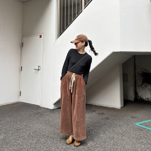 休闲裤 AULDCAT 松紧腰抽绳阔腿裤 日系高品质高密度平绒 2025FW