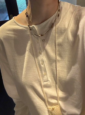 AULDCAT 2025SS 进口棉细纱亨利领毛边精裁长袖上衣