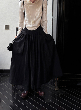 AULDCAT 2025SS 提花格纹黑色背带裙 细肩带 文艺 吊带裙