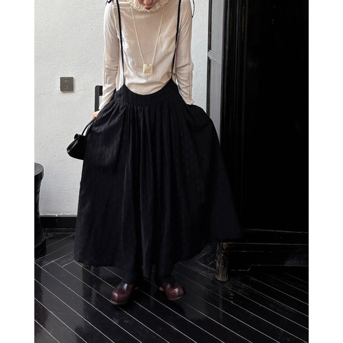 AULDCAT亚麻提花格纹背带裙
