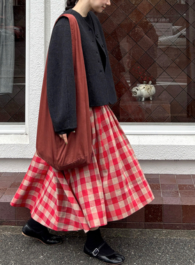 AULDCAT 2025FW 色织格纹多褶松紧腰日系不规则半裙