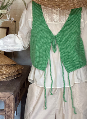 AULDCAT 2025FW 粗棒针纯棉系绳短款小马甲 可爱 双色