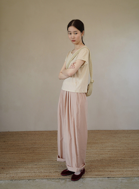 AULDCAT 2024SS  日系松紧腰打褶休闲阔腿裤 宽松直筒