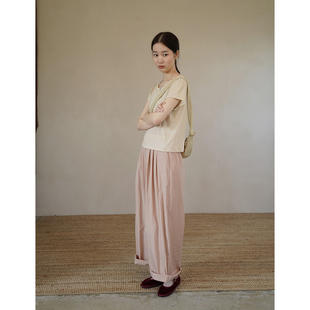 宽松直筒 日系松紧腰打褶休闲阔腿裤 AULDCAT 2024SS