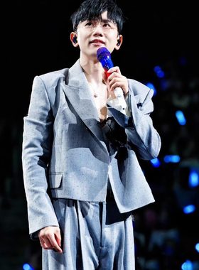 张杰同款灰色西装重工夹克西服潮