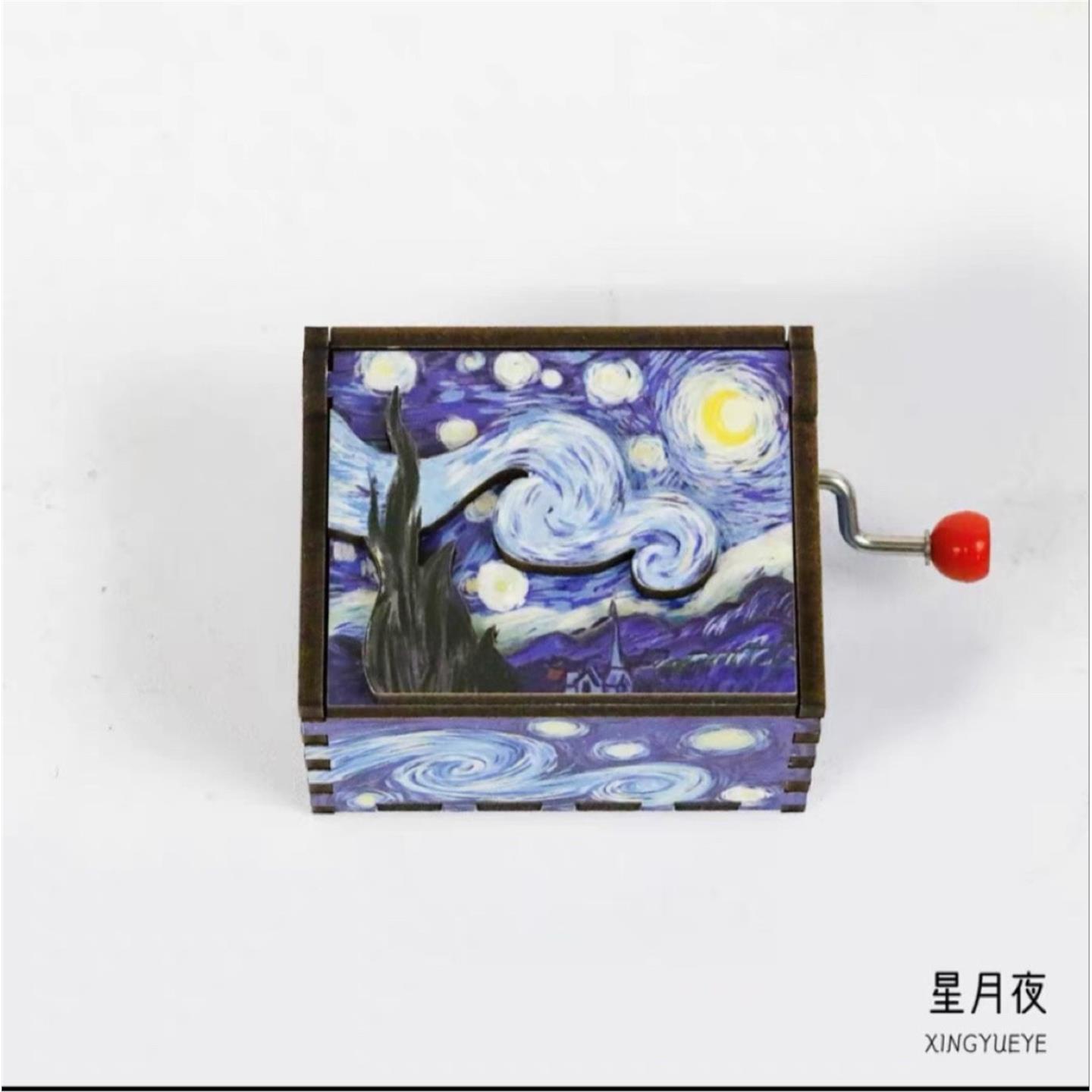 搞点艺术木质手摇八音盒 梵高向日葵小王子蒙娜丽莎名画音乐盒