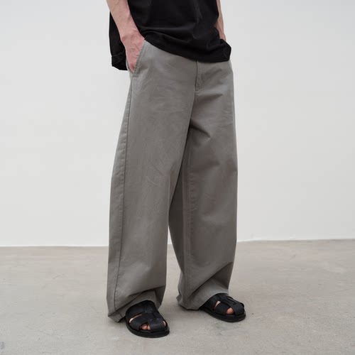 CONTRAFIEND「左斜纹」春季日系水洗弯刀裤宽松廓形直筒水洗长裤