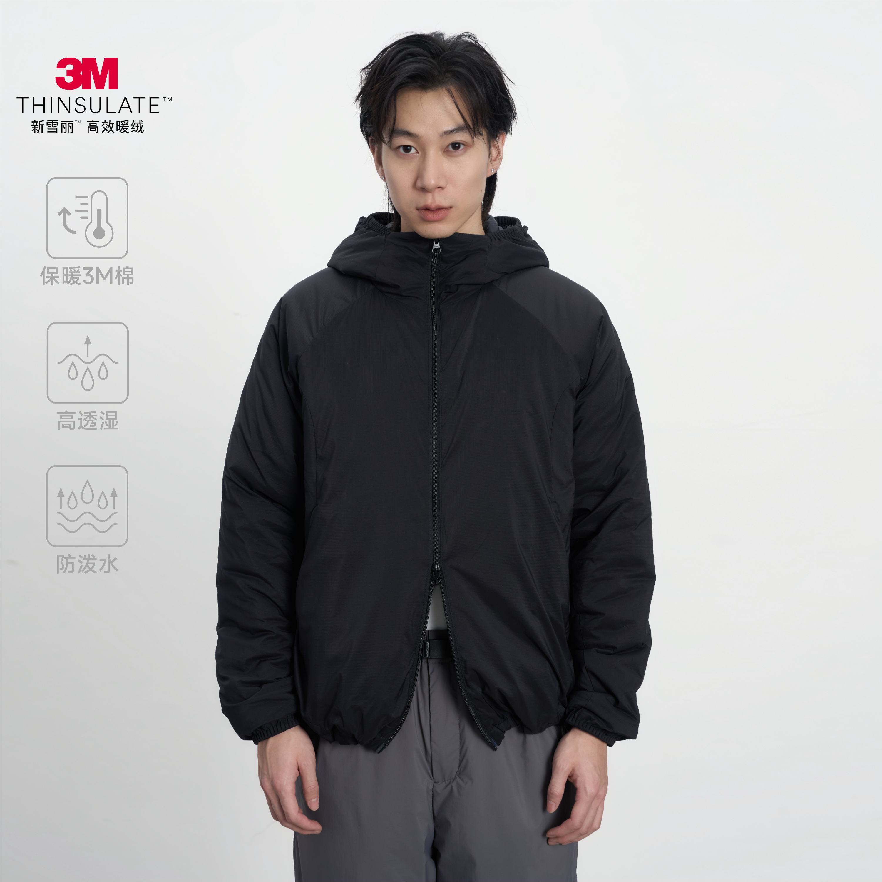 CONTRAFIEND 春季新款尼龙66纯色宽松连帽战术3M连帽轻薄棉服男