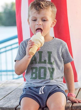 清仓歌瑞宝贝棉质休闲短袖T恤1-10岁男宝宝字母个性印花灰色上衣