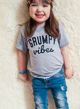 清仓新款女童短袖T恤1-5-8岁女宝宝灰色体恤欧美风格纯棉上衣夏季