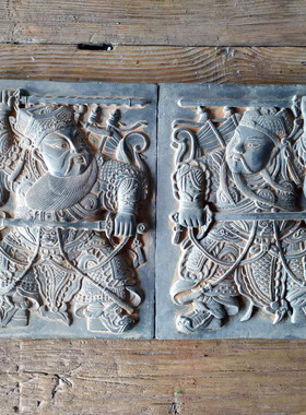 中式金砖青砖秦砖汉瓦当宣纸拓片尉迟敬德秦叔宝年画门神砖雕摆件