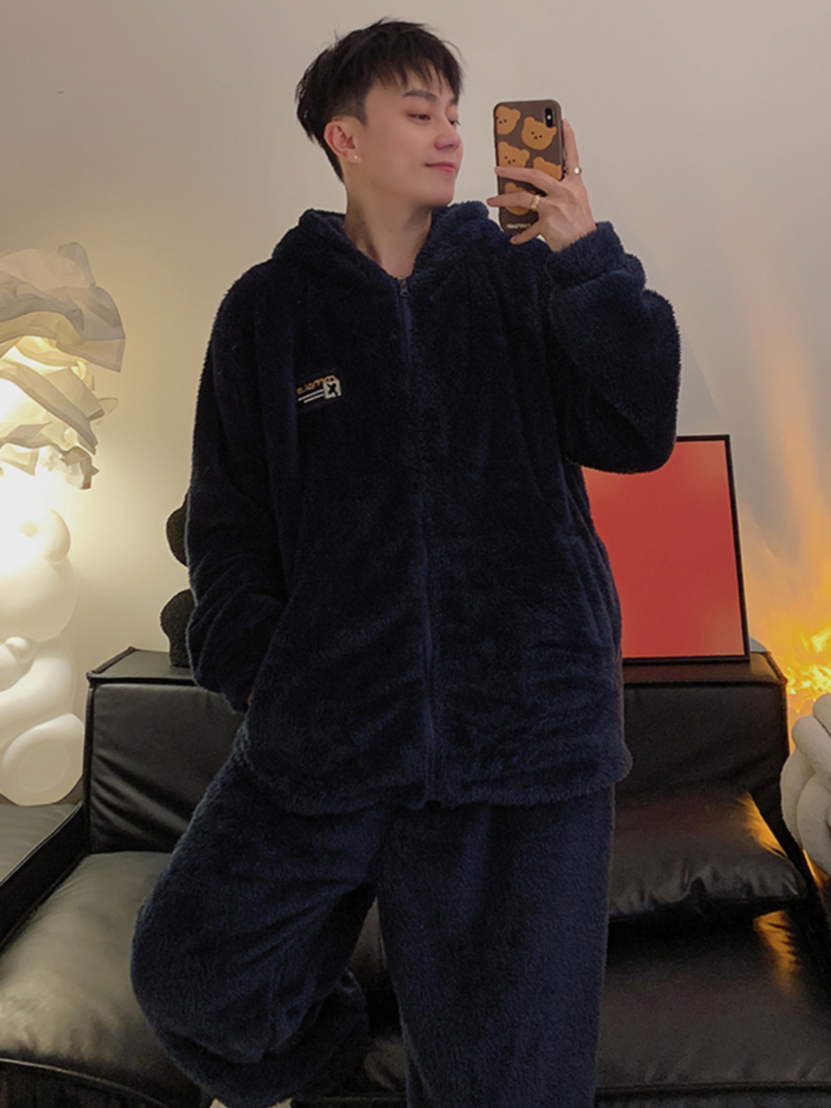 珊瑚绒睡衣男秋冬季加绒加厚卡通青少年男士冬天法兰绒家居服套u.