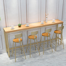 奶茶店简约吧台组合酒吧现代靠墙家用高脚桌实木窄桌桌椅铁艺桌子