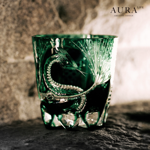 AURA'S江户切子大师级高端手工雕刻水晶玻璃威士忌酒杯蛇年礼物杯