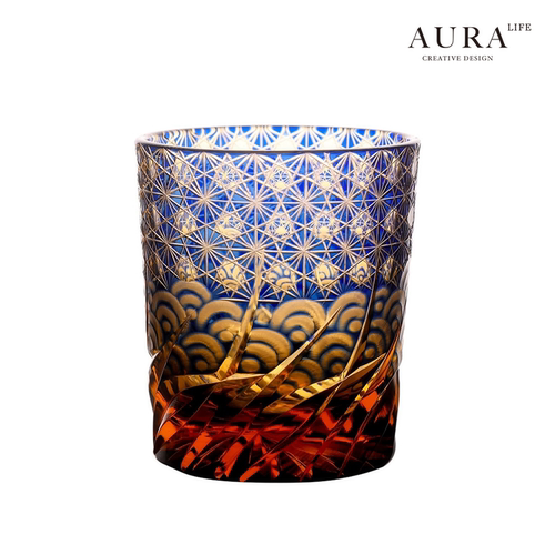 AURA'S星海祥云江户切子复古水晶玻璃杯手工雕刻威士忌杯洋酒杯