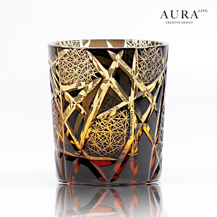 AURA'S个性江户切子杯诸神的黄昏琥珀闪电手工雕刻水晶威士忌酒杯