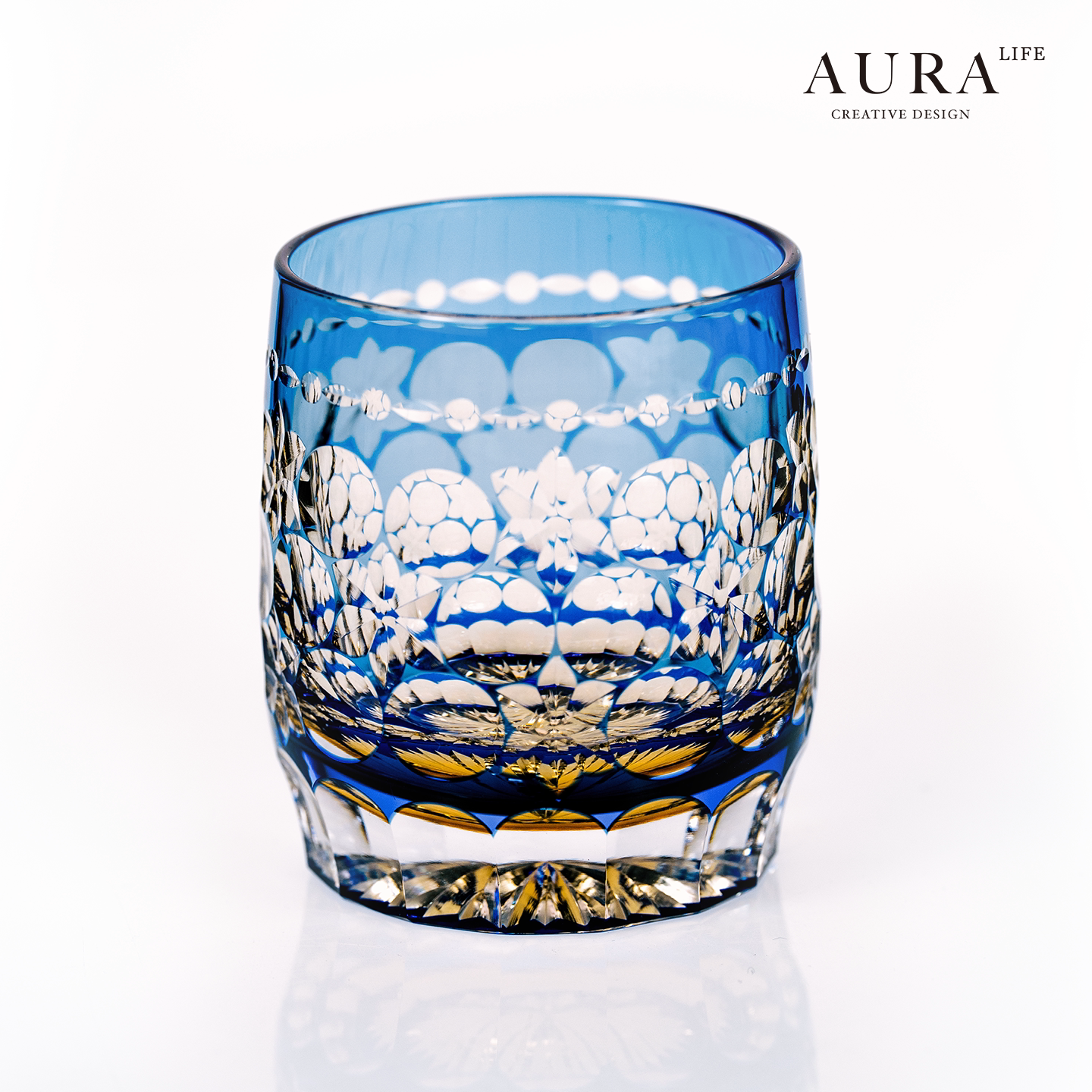 AURA'S高端手工雕刻玉舞水晶玻璃杯江户切子威士忌洋酒杯个性酒杯