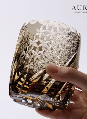 AURAS轻奢江户切子杯风花雪月随风起舞艺术纯手工雕刻威士忌酒杯