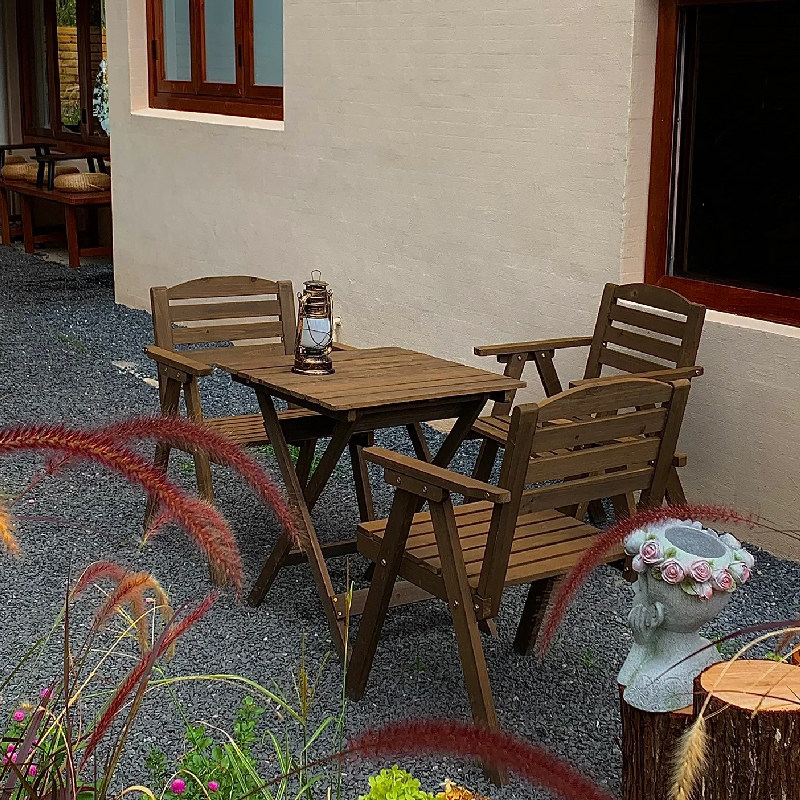 田园风户外折叠桌椅木庭院露营