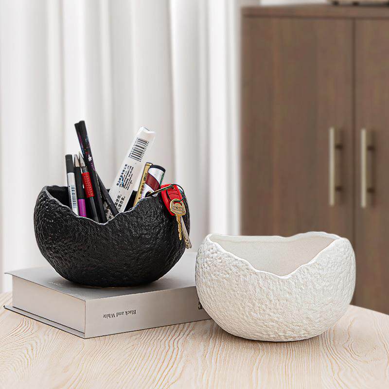 桌面创意蛋形收纳盒家用笔筒文具收纳罐门口玄关钥匙放置陶瓷筒