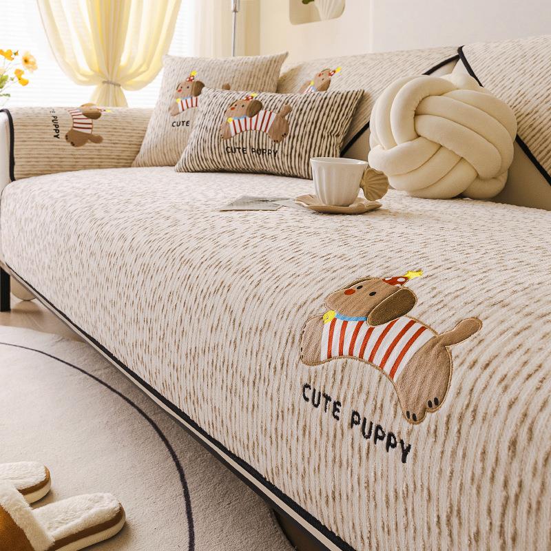 雪尼尔卡通沙发垫四季通用坐垫固定防滑沙发盖布套罩2025新款盖巾