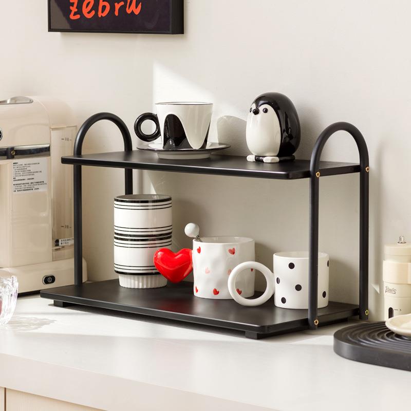 新款创意桌面复古多功能置物架ins风台面整理实木杯子香水收纳架