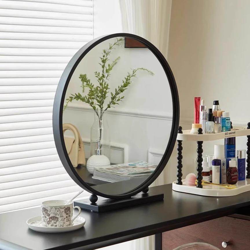 化妆镜台式桌面LED金属梳妆镜轻奢高级感银镜女生卧室梳 妆台镜子