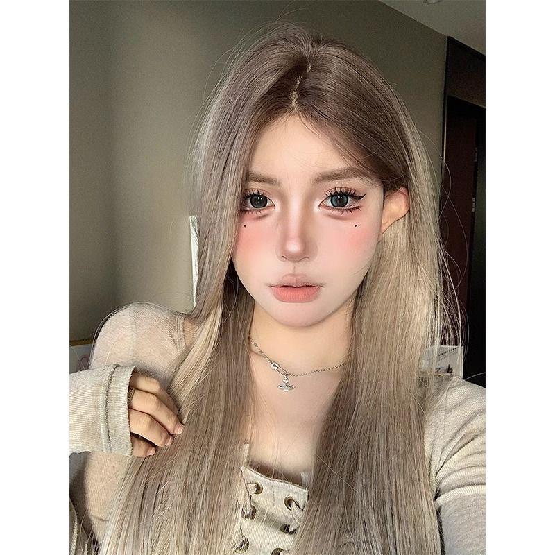 假发女日常新款修颜显白前额蕾丝时尚长直发仿真发整顶渐变全头套