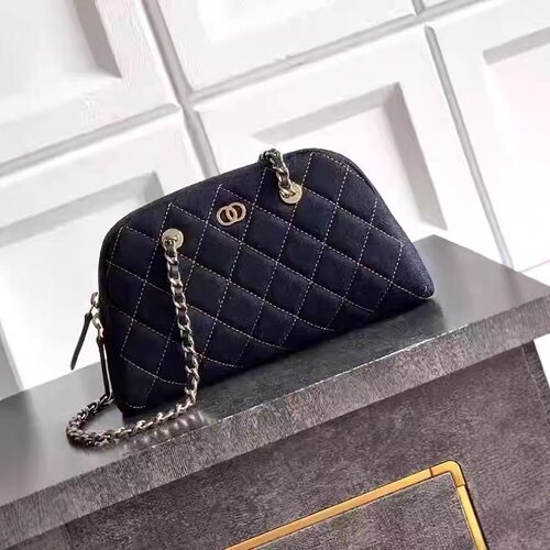 小香风26p牛皮单肩斜挎包中古包网红款菱格链条腋下包女保龄球包