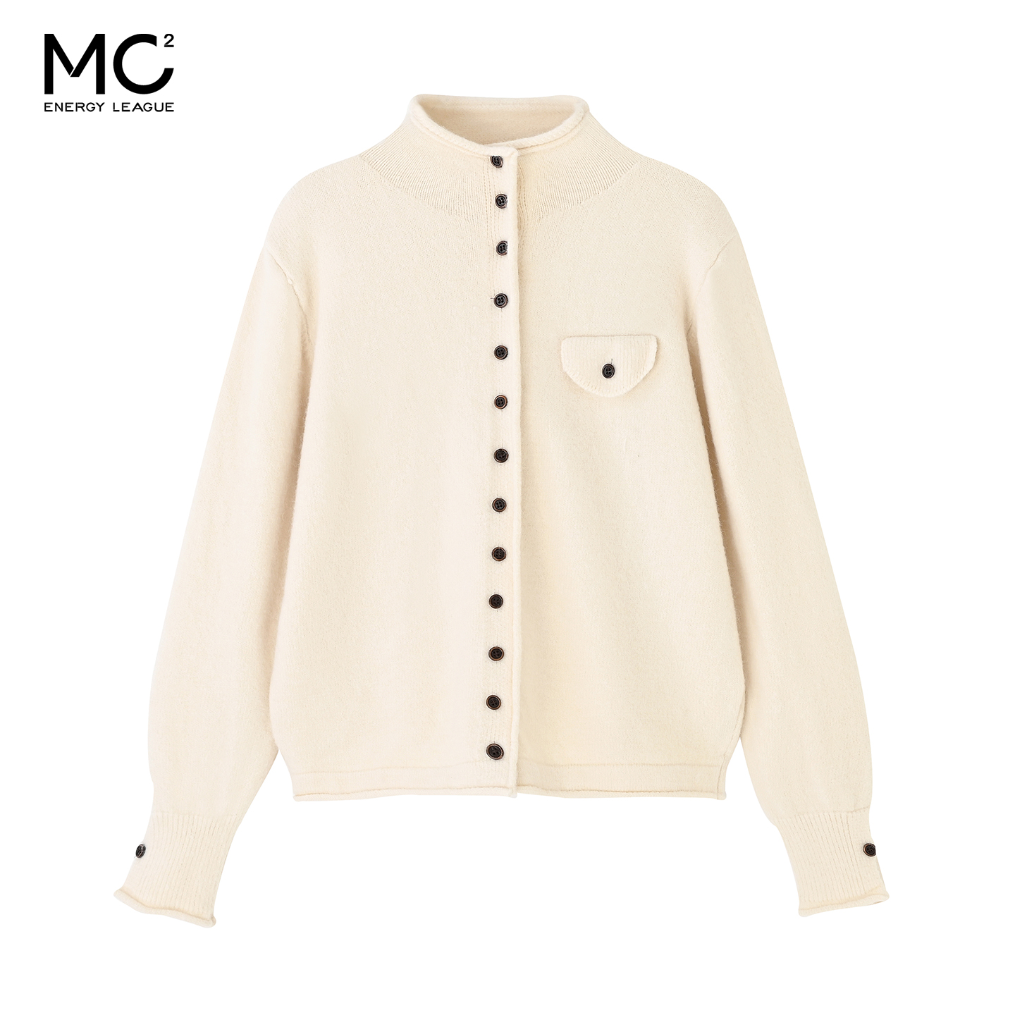 女装半高领多扣设计开门襟毛衣