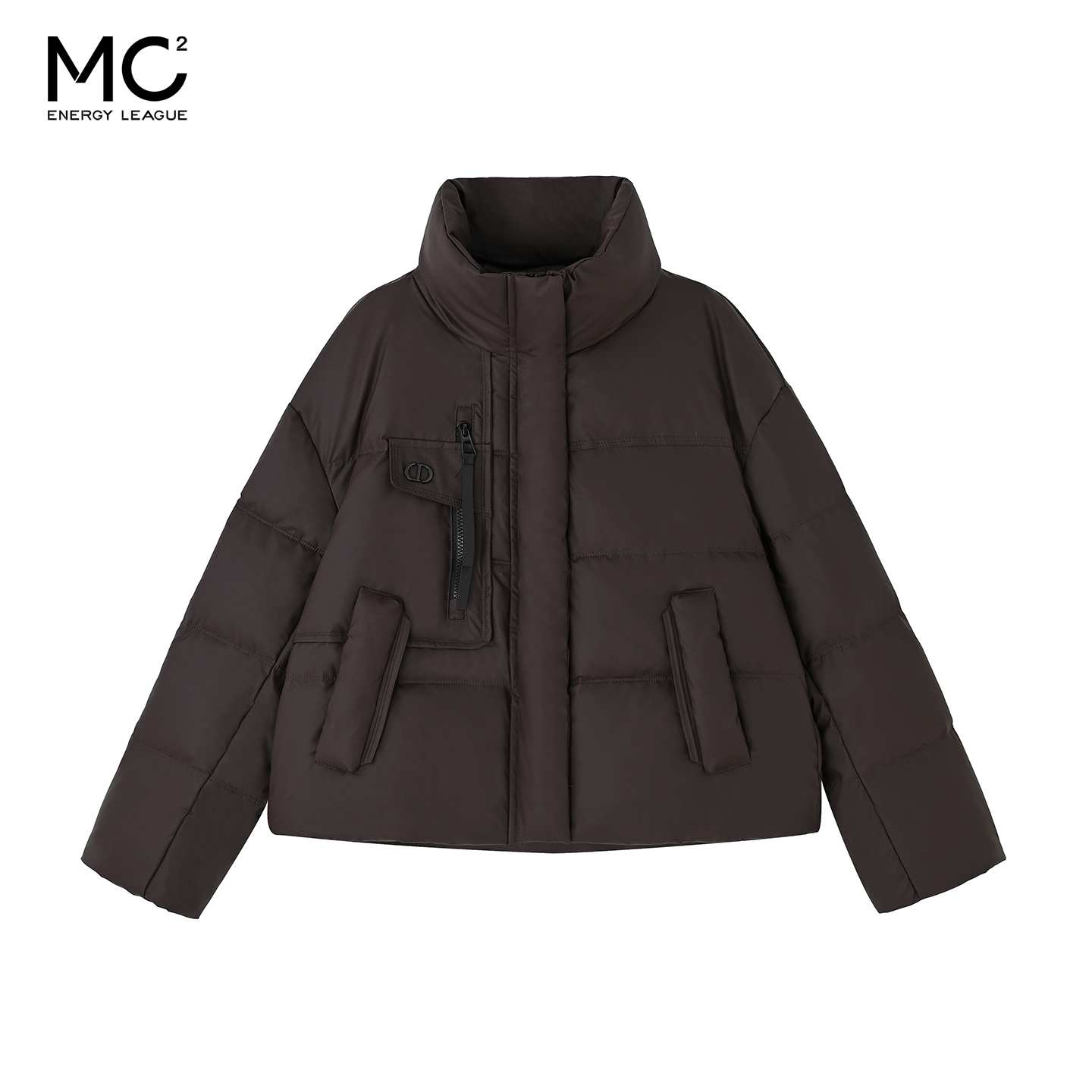 女装立领前胸口袋拉链设计羽绒服