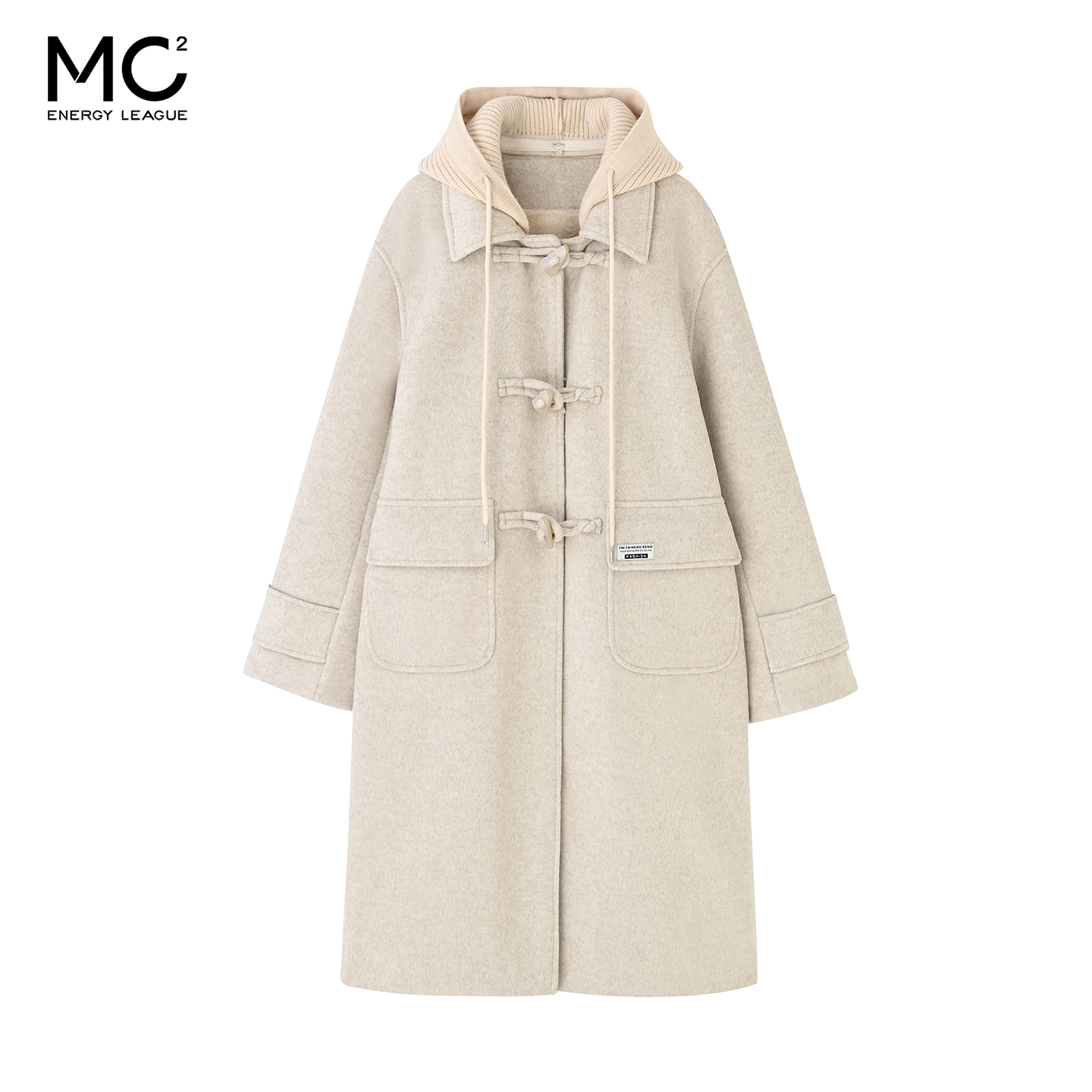 女装可拆卸毛织帽混纺呢加绒外套