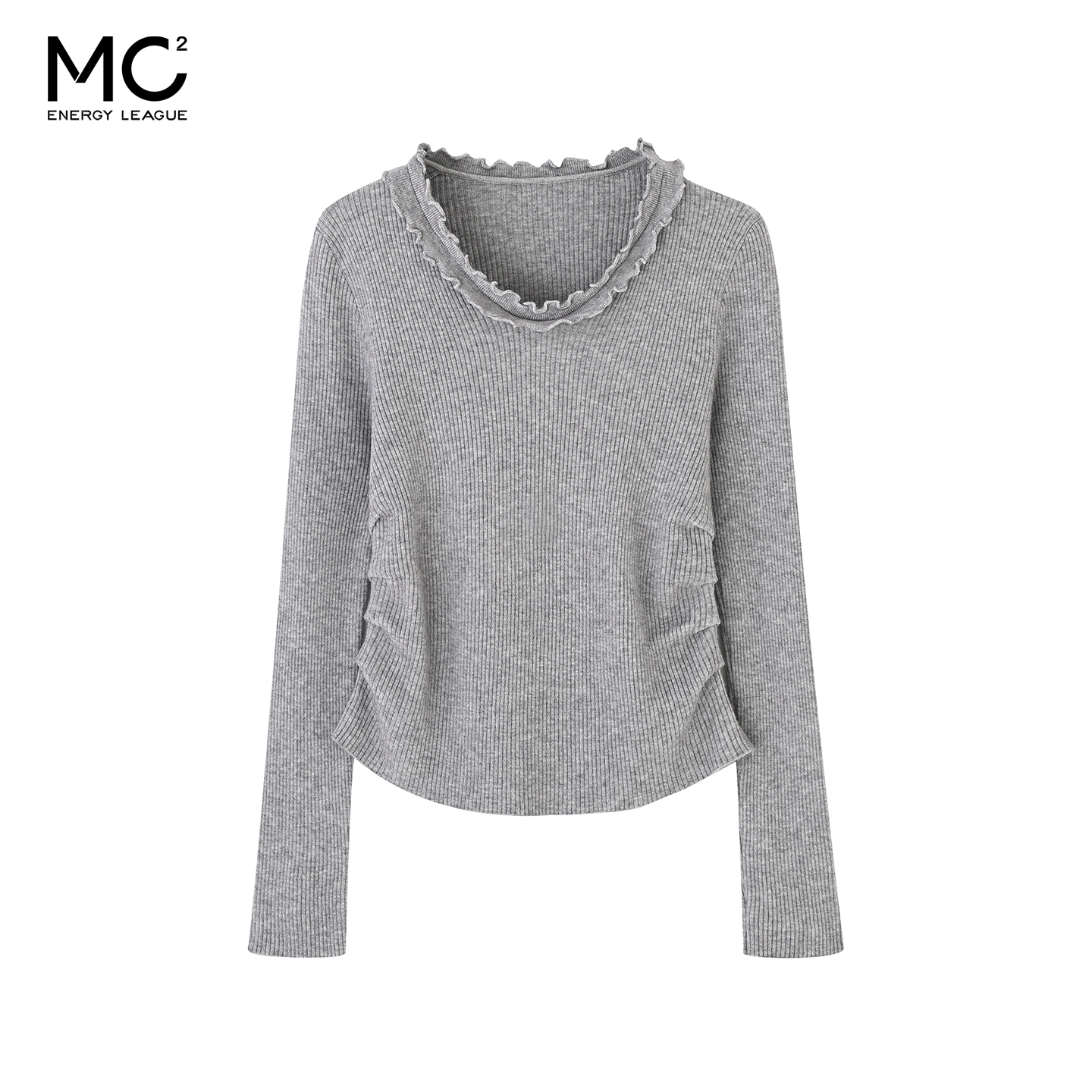 女装V领木耳边修身薄毛衣