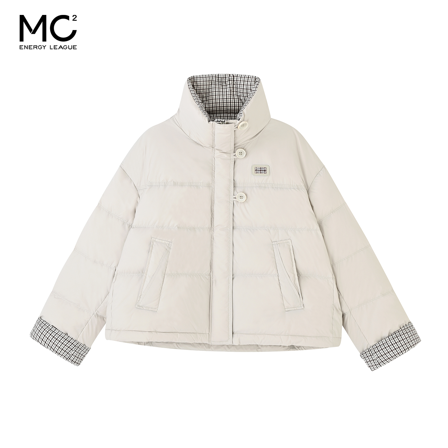 女装立领拼接格子款羽绒服-