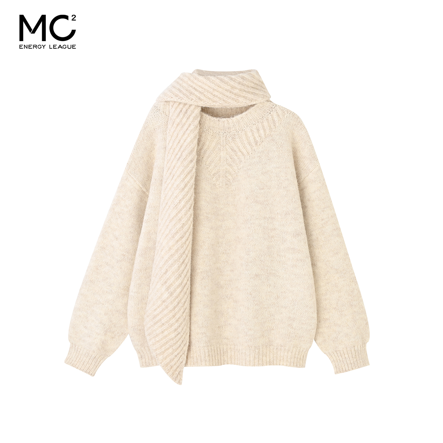 女装圆领配围巾款大版软乎乎毛衣