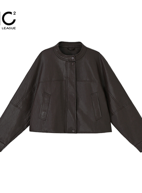 女装圆领下摆抽绳环保皮衣J5232001