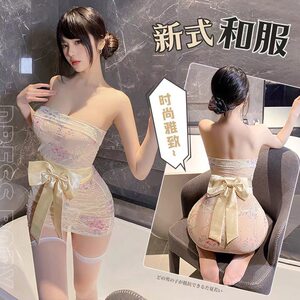 慕橙抹胸刺绣印花透视和服 套装内衣性感包臀制服内衣