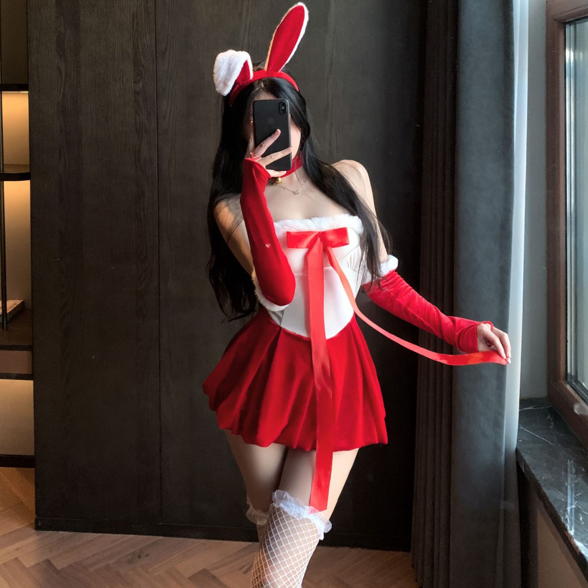 夜生活内衣睡衣制服诱惑衣服新年圣诞兔女郎系带蝴蝶结免脱