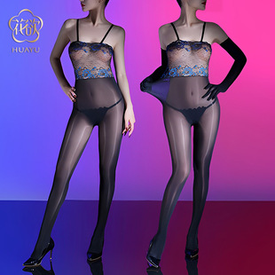 性感油亮透明蕾丝吊带抹胸丝袜连体衣5D超薄丝滑诱惑丝袜