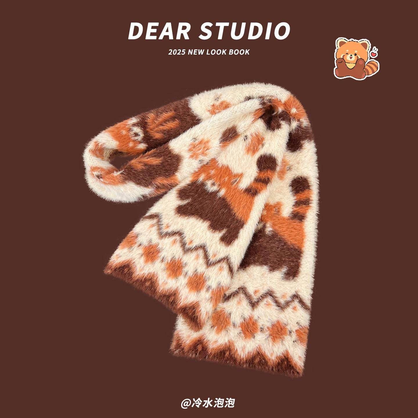 可爱卡通小熊猫仿貂绒围巾女秋冬